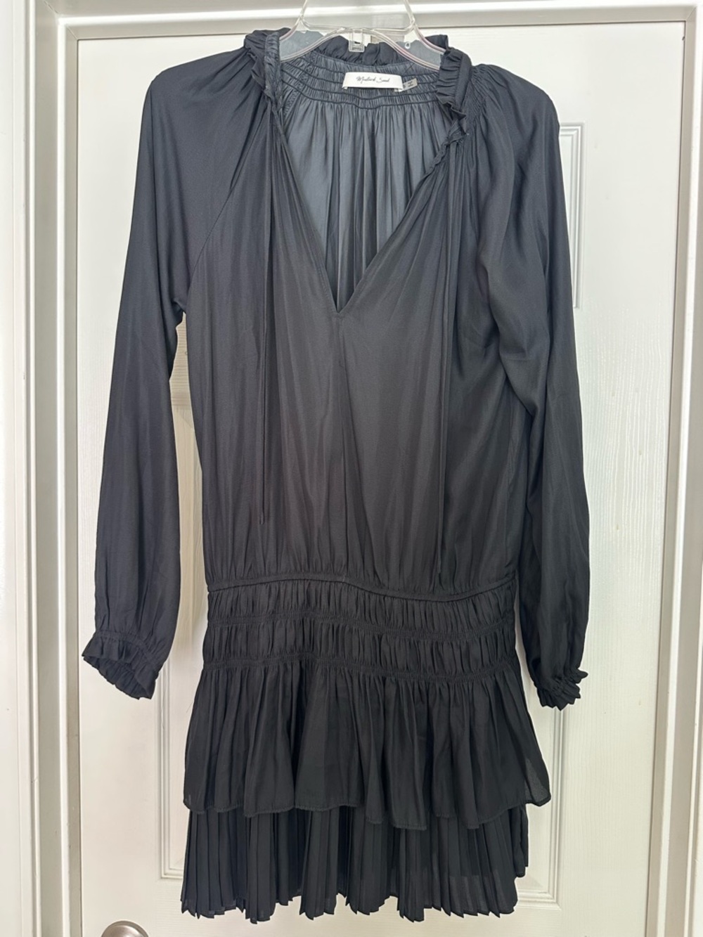 Mustard Seed Ruffled Long Sleeve Black Mini Dress